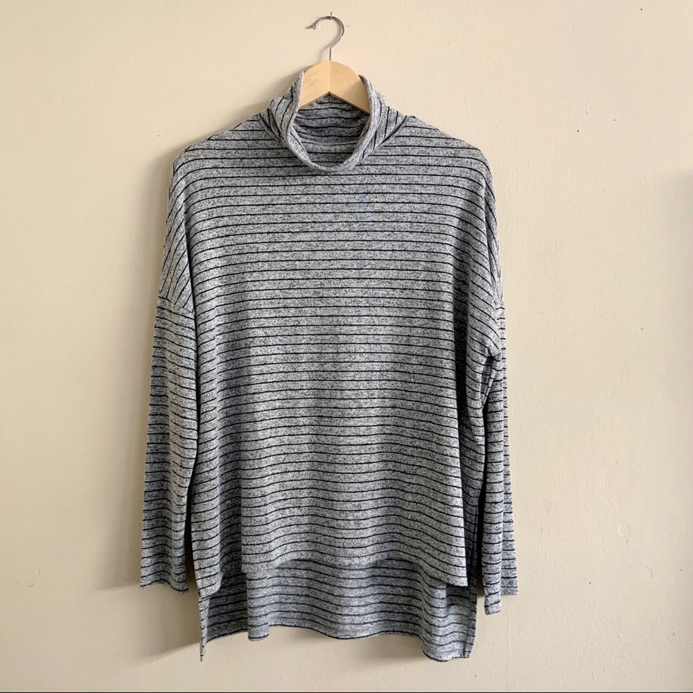 Lucky Brand Gray Striped Cowl Neck Sweater